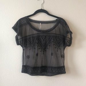 Free People | Embroidered Mesh Crop Top | Size XS